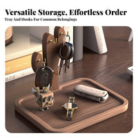 Solid Wood Wooden Key Holder Stand Multi-Purpose Desktop Organizer with Key Hooks Spacious Tray-All for Nightstand, Office