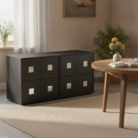 2 Pieces Storage Cabinet Retro Wooden Cabinet Stackable Credenza for Living Room, Bedroom