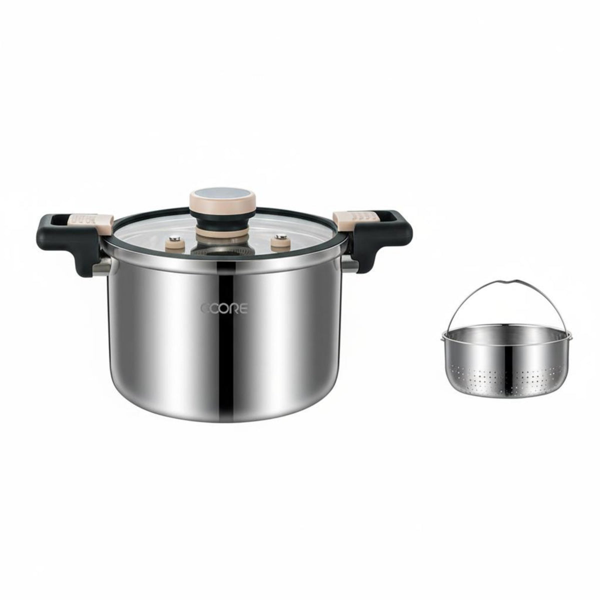 Stainless Steel Soup Pot Locking Lid Micro Pressure Pot Gas and Induction Compatible Stockpot for Home Kitchen