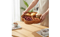 Woven Divided Serving Tray Rustic Style Fruit and Snack Serving Tray Hollow-out Design Flower Shaped Snack Basket for Living Room, Tabletop, Party