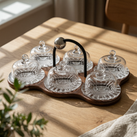 Wooden Dessert Serving Tray Carrying Handle Glass Dessert Cup Set Transparent Lid Glass Lid Holder
