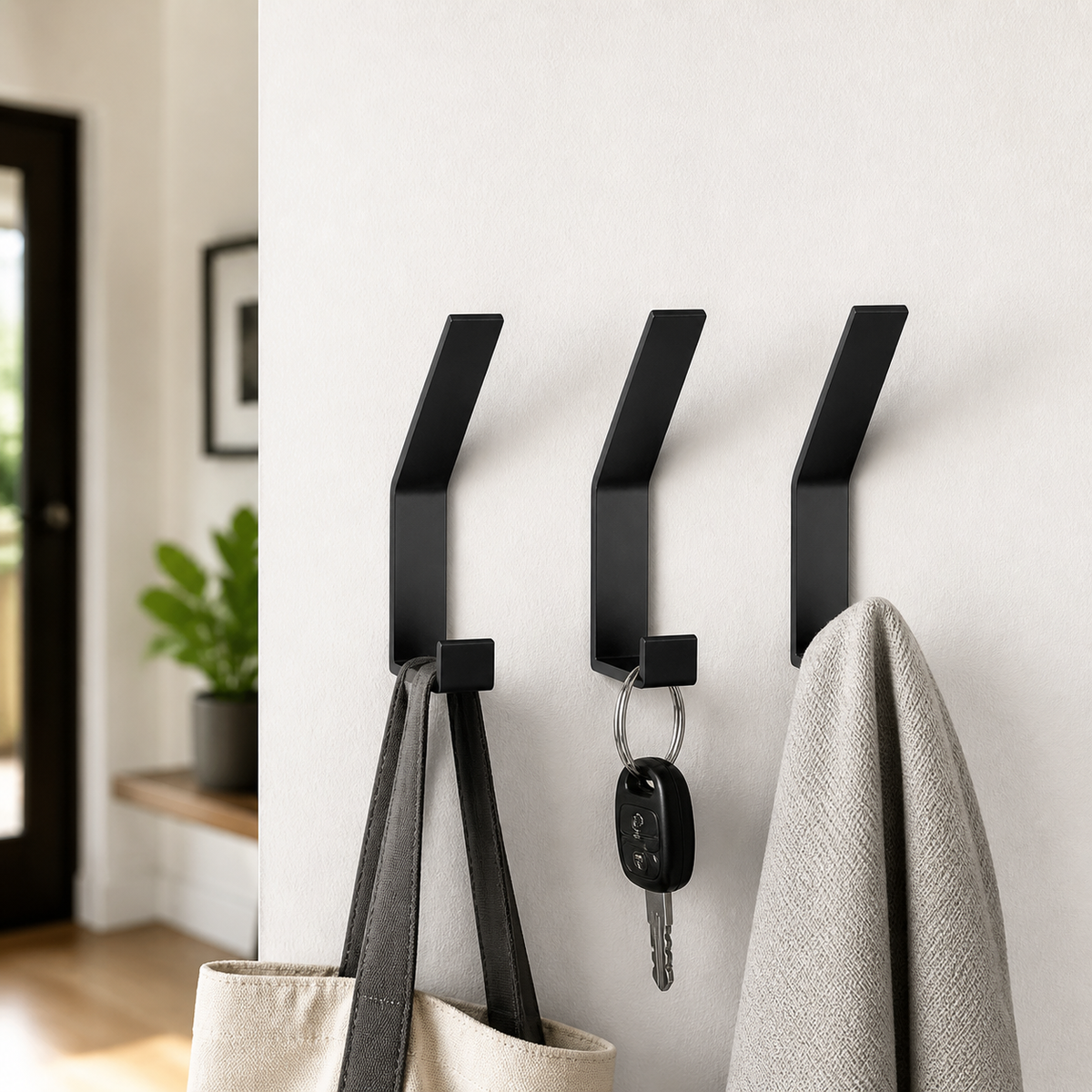 Black Aluminium Wall Hooks, Heavy Duty Screw-Mount Towel Hook for Bathroom, Kitchen & Entryway Robe Hooks, Matte Finish Single Coat Hooks