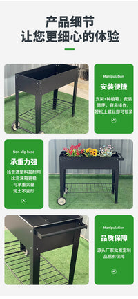加工定制跨境镀锌板带把手推车带轮金属花园床可移动种植箱批发