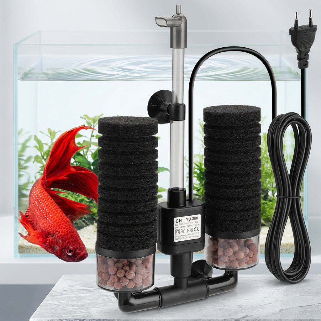 Aquarium Filter with Pump, Bio Filter, Air Lift, Oxygenation, Water Circulation, 3-in-1 Electric Sponge Filter, EU Plug