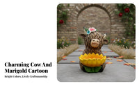 Scottish Cow Bird Feeder Weather-Resistant Blossom Bird Feeder Statue Waterproof Resin Cow Garden Ornament for Gardeners, Courtyard, Yard, Patio