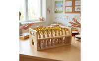 Percussion Hand Bells with Stand Wooden Hand Bell Set with Rack Educational Musical Handbell Set for Young Children