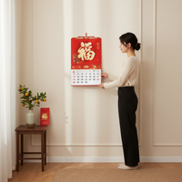 2026 Year of the Horse Chinese Style Wall Calendar with Fu Character Hanging Tag