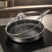 Lidded Frying Pan Lid Included Stainless Steel Frying Pan Patterned Side Walls Cookware for Stovetop Cooking