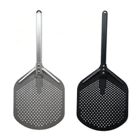 Anodized Aluminum Perforated Pizza Peel 12 Inch with Folding Cake Transfer Spatula