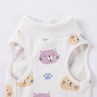 Cat Recovery Suit with Fasteners, Cartoon Style Post-Surgery Clothing, Round Neck Spay Recovery Vest, Anti-Licking Kitten Neuter Recovery Outfit