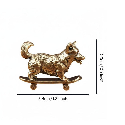 Corgi on Skateboard Ornament Handmade Brass Corgi Figurine for Car Dashboard