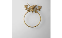 Towel Holder with Bird and Floral Motif Nature-Influenced Towel Loop with Floral Design Gold Hardware for Guest Washroom