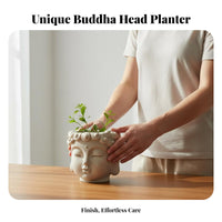 Buddha Head Planter Creative Design Resin Head Plant Pot Tranquil Face Flower Pot With Drainage Hole Home Decoration for Balcony