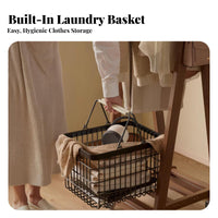 Rolling Valet with Hamper complimentarystanding Design Garment Rack Multi-Functional Detachable Basket for Adults, closet area