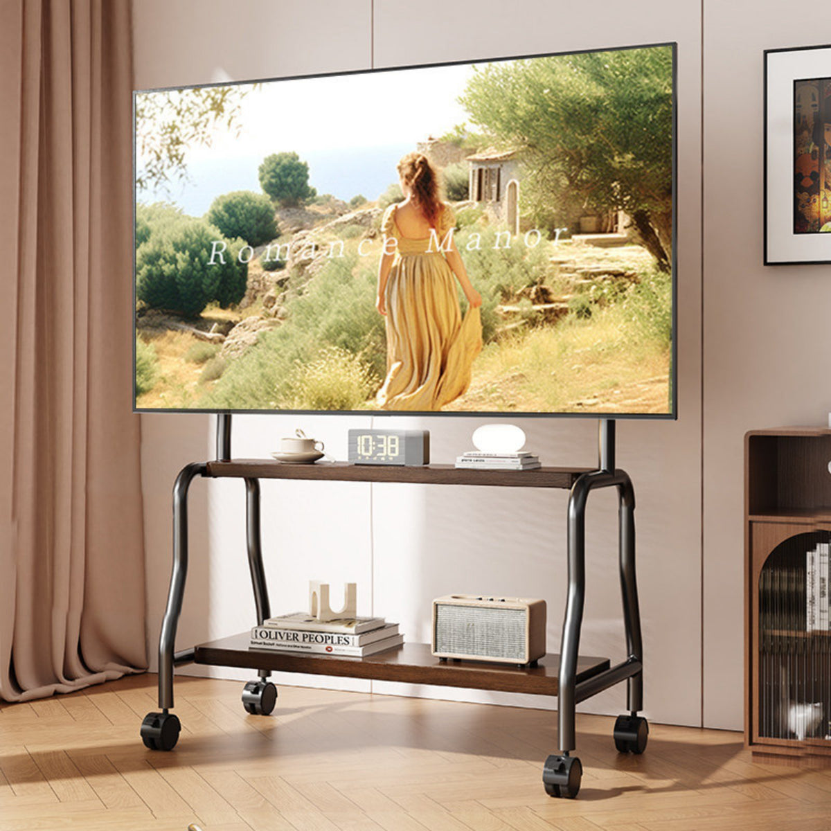 Mobile TV Stand Floor TV Stand Screen Mount Portable TV Cart Stainless Steel Frame with Wheels Suitable for Renters Living Room Bedroom Office
