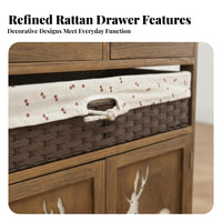 Rustic Design Cabinet with Woven Baskets Multi-Functional Freestanding Tower with Woven Baskets long-lasting Construction Accent Chest for Homeowners, Renters, Parents, Living Room, Bedroom, Entryway, Hallway