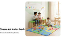 child-safe Height Padded Shoe Cubby Bench Multi-Functional Design Cubby Bench with padding Multifunctional children's Furniture Space-Saving for Toddlers, Homeowners, Kindergarten, Dance Studio, Classroom, Entryway