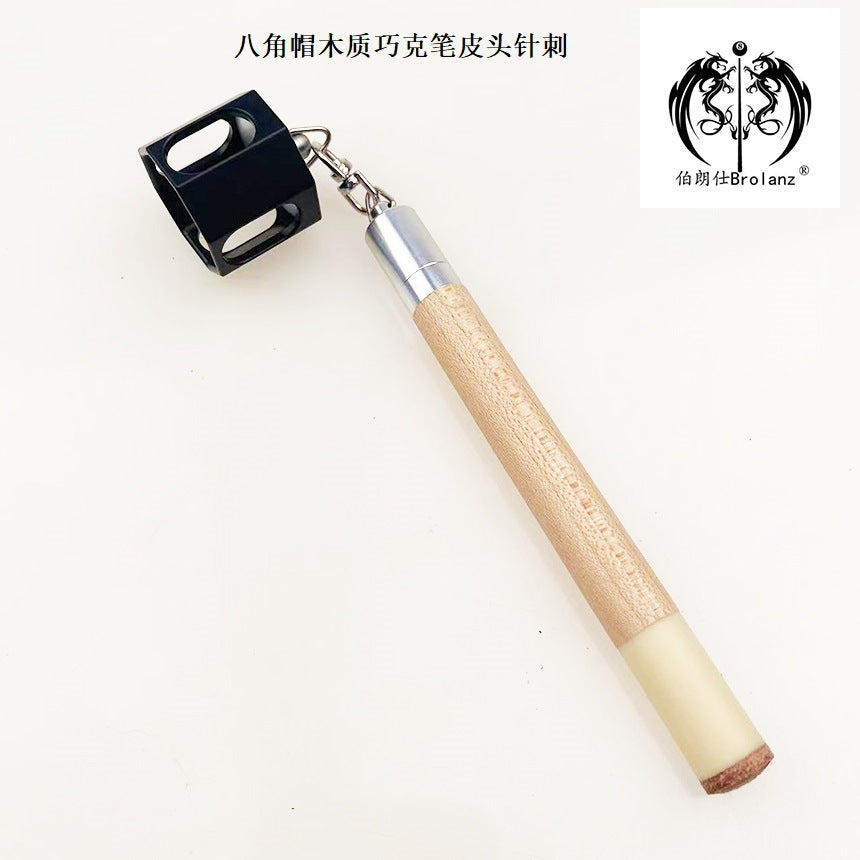 Brolanz Billiard Chalk Box with Leather Tip Needle, Aluminum/Wood, 27x27x163mm
