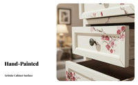 Artistic Design Hand-Painted Floral chest of drawers Distressed Finish Multi-Drawer Accent Chest Vintage Inspired Storage Furniture Sturdy and Stable for Art Lovers, Interior Decorators, Living Room, Bedroom, Entryway, Hallway