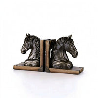 Horse Heads Bookends Farmhouse Horse Bookends Sturdy Bookend Pair with Rectangular Bases for Office Desk