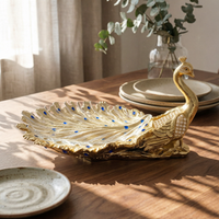 Peacock Fruit Bowl Modern Simple Table Centerpiece Feather Pattern Decorative Dish for Study