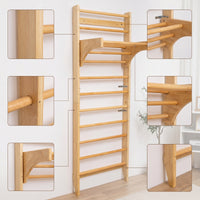 Wooden Nordic Ladder Space-Saving Wall Ladder with Pull-up Bar Multifunctional Stall Rungs Heavy-Duty for Adults, Athletes, Physical Rehabilitation, Fitness Studio