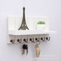 Wooden Wall-Mounted Entryway Key Rack, No Drilling, Wall Hooks, Multi-functional Storage Shelf