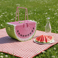 Watermelon Outing Basket Green Trim Faux Rattan Outing Basket Portable