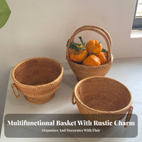 Woven Fruit Bowl Chinese Design Hand Woven Rattan Basket Multifunctional Rattan Snack Platter for Hosts, Gift Donors, Tea Room, Tabletop