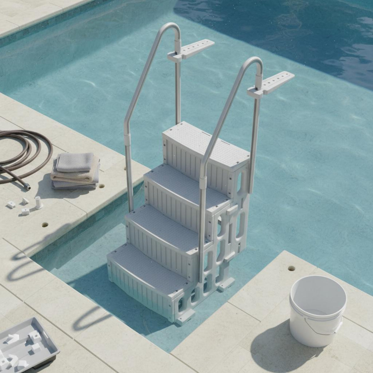 Freestanding Pool Stairs Non-Slip Pool Stair Unit Yard Equipment