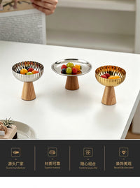 Stainless Steel Fruit Bowl with Wooden Base