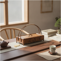 Tea Storage Box with Handle Woven Bamboo Tea Chest Portable for Home Display