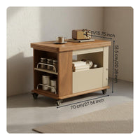 Earthy Simplicity End Table Solid Wood Rolling Side Table Multifunctional Storage Trolley Space-saving Expandable Top Suitable for Living Room Home Office Bedroom Lounge