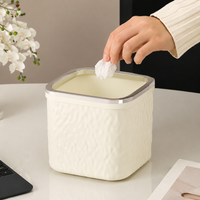 Small Trash Can with Lid, Square Polypropylene Plastic 4L, for Office Desk and Home, Cream Color