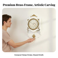 Vintage Brass Clock Quiet Mechanism 3D Decorative Clock Non-Ticking Home Decor for Living Room, Entryway, Office