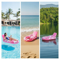 Mesh-Seat Inflatable Pool Lounger with Backrest Cooling Floating Chair Stable Lounger with Backrest Foldable for Adults