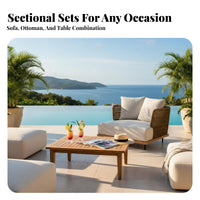4-Piece Woven Patio Set sturdy Wood Frame Outdoor Furniture Low Maintenance Thick pads for Homeowners, Entertainers, rearyard