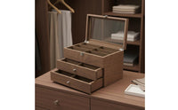 Walnut Finish Glasses Chest Large Capacity Wooden Sunglasses Display Case 18 Compartment Glasses Box Dustproof