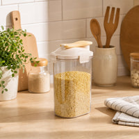 Moisture-Resistant Grain Storage Container with Lid Transparent Food Dispenser with Pouring Spout Airtight Food Storage Container with Lids Compact for Cabinet