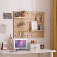 Wooden Pegboard Organizer Solid Wood Wall Mounted Pegboard Shelf Versatile Design Decorative Hole Board for Students, Entryway, Office