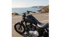 Streamlined Motorcycle Fuel Tank Bag Studded Fuel Tank Bag with Buckle Strap-on Quick-Access for Cruiser Riders