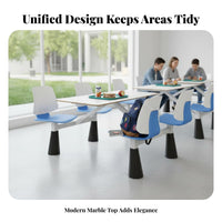 Attached Dining Table and Chair Set Steel Frame Cafeteria Table with Attached Seats Thickened Tabletop 4-Person Cafeteria Unit for Employees