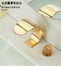 Light Luxury Gold Three-Hole Waterfall Basin Faucet, Split Type, Mixer