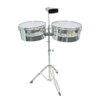 Timbales Drum Set with Stand and Cowbell Chrome Timbale Drums Metal-  Timbales with Stand for Stages