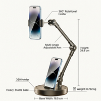 Heavy Duty Overhead Phone Mount, Adjustable Height Phone Stand Filming, Universal Compatibility Phone Holder for Video Calls, Desktop Filming Stand