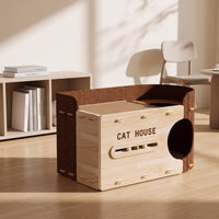 Cat House with Scratcher Scratch-Friendly Playhouse Box Compact for Living Room