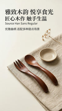 Wooden Dessert Spoon and Fork Set for Children, Small Ice Cream Spoon
