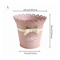 Metal Flower Pot Perforated Rim Decorative Metal Vessel Tapered Shape