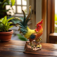 Resin Cockerel Figurine Multicolor Chicken Garden Statue Gold Accent for Balcony