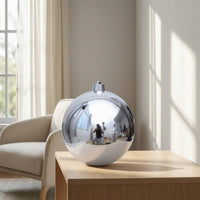Reflective Mirrored Ornament Ball Shiny Spherical Ornament with Hanging Loop Silver Christmas Tree Baubles Glossy for Holiday Decor, Mantel Display, Table Centerpiece